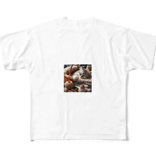 猫×睡眠×癒し All-Over Print T-Shirt