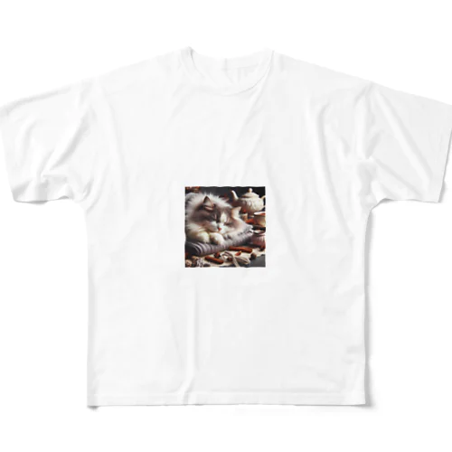 猫×睡眠×癒し All-Over Print T-Shirt