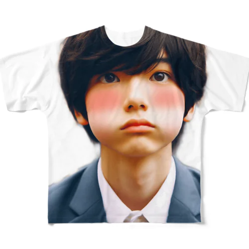 男の子　中学1年生　ほっぺを膨らませる フルグラフィックTシャツ