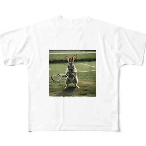 可愛らしいウサギのテニス姿 フルグラフィックTシャツ