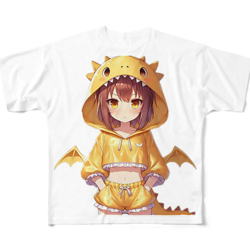 暑くてイライラするドラ娘 フルグラフィックTシャツ