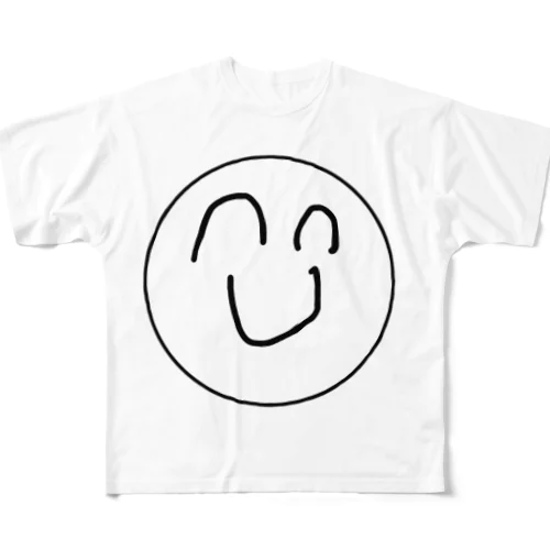 しろい　めくったら毛虫がくっついてそうな笑顔　A smile that looks like a caterpillar stuck in hide. WHITE All-Over Print T-Shirt