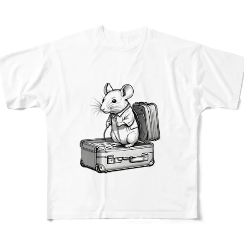 スーツケースとねずみ フルグラフィックTシャツ