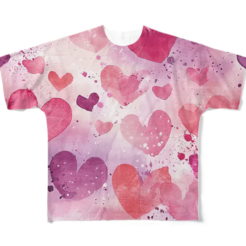 ハート　赤　ピンク　青　可愛い All-Over Print T-Shirt