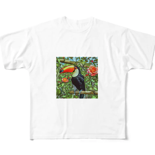 オニオオハシと薔薇 All-Over Print T-Shirt