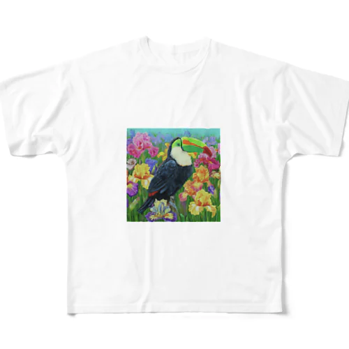 オニオオハシとあやめの花 All-Over Print T-Shirt