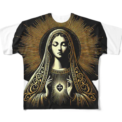 女神　ブラック&ゴールド All-Over Print T-Shirt