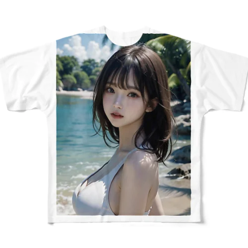 AI美少女　白い砂浜にて フルグラフィックTシャツ