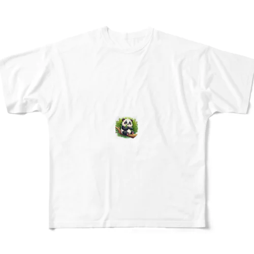 「ふんわりパンダちゃん| 癒しの動物キャラクター フルグラフィックTシャツ