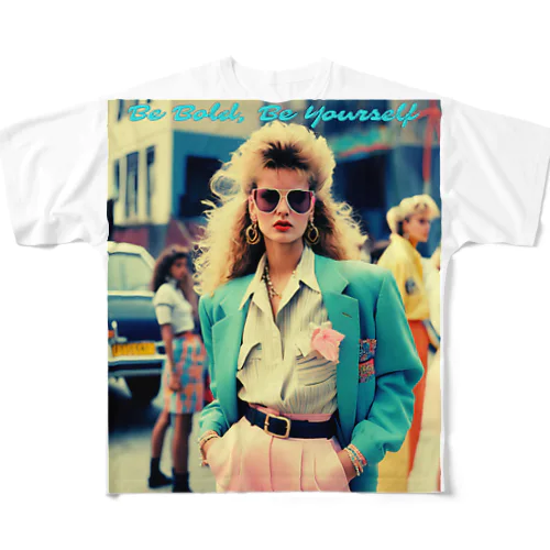 80年代　かっこいい女性 フルグラフィックTシャツ