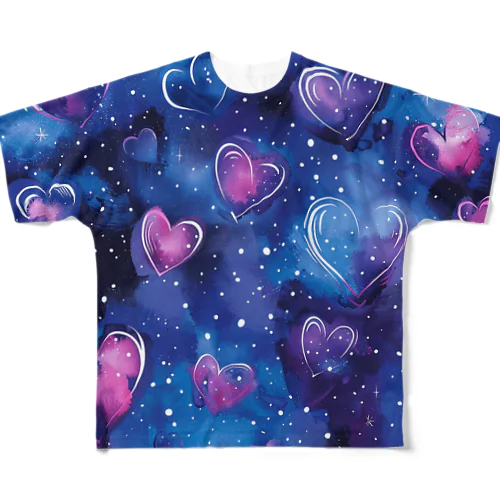 ハート　ピンク　青　クリスタル　夜空　可愛い All-Over Print T-Shirt