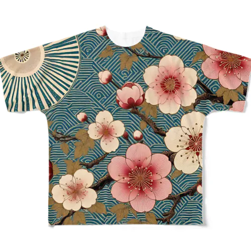 和風柄　桜柄 All-Over Print T-Shirt