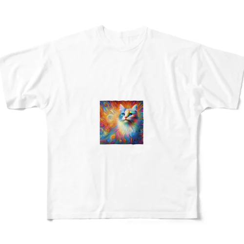 虹色　猫 All-Over Print T-Shirt