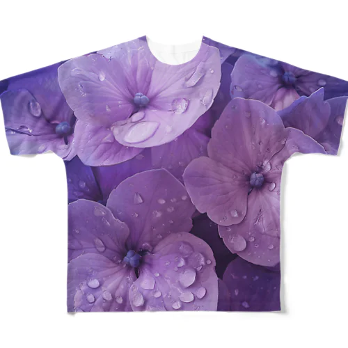 雨に濡れる　紫陽花 All-Over Print T-Shirt