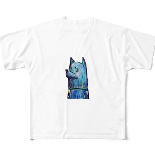文句を言いたげなブルーな犬 All-Over Print T-Shirt