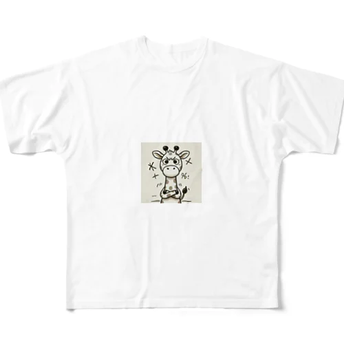 フリーハンドで描かれたイラストに、怒って腕組みをするキリン All-Over Print T-Shirt