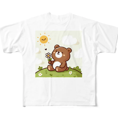 花を持つ可愛い熊グッズ All-Over Print T-Shirt