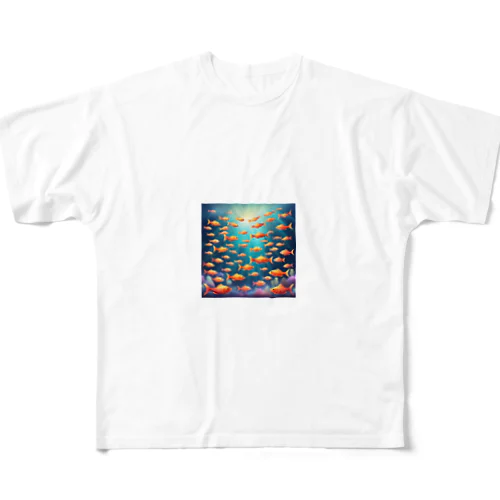 幻想的な魚の群 フルグラフィックTシャツ