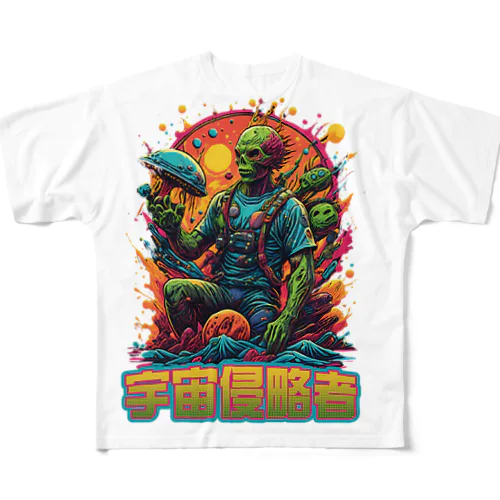 Alien Invader - Colorful Sci-Fi Illustration All-Over Print T-Shirt