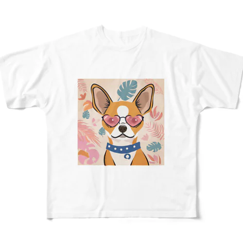 愉快なチワワ フルグラフィックTシャツ