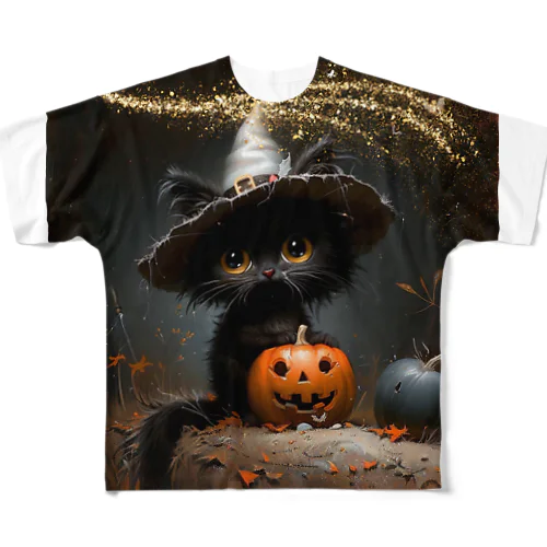 黒猫ちゃんのハロウィン フルグラフィックTシャツ