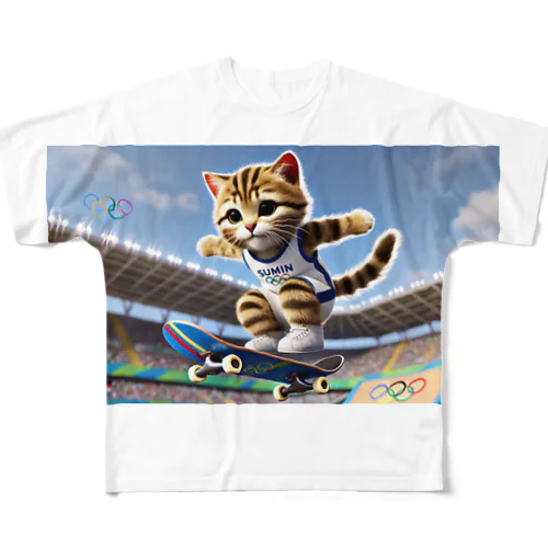 スケボーCat フルグラフィックTシャツ