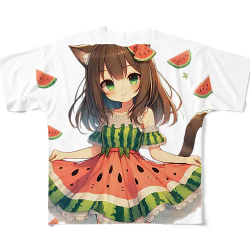 スイカドレスの猫娘 All-Over Print T-Shirt