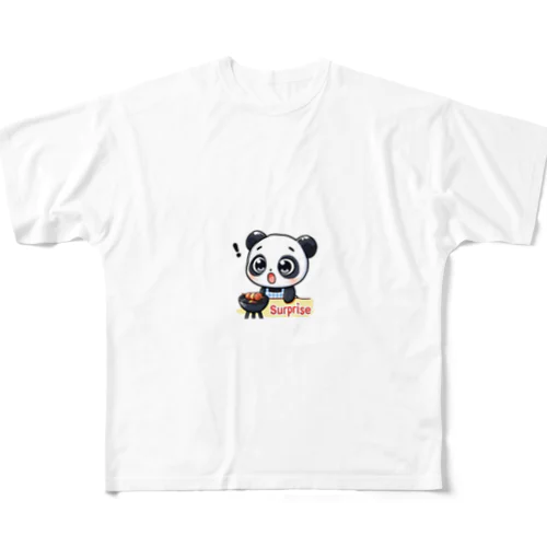 BBQを楽しむちびキャラパンダ フルグラフィックTシャツ