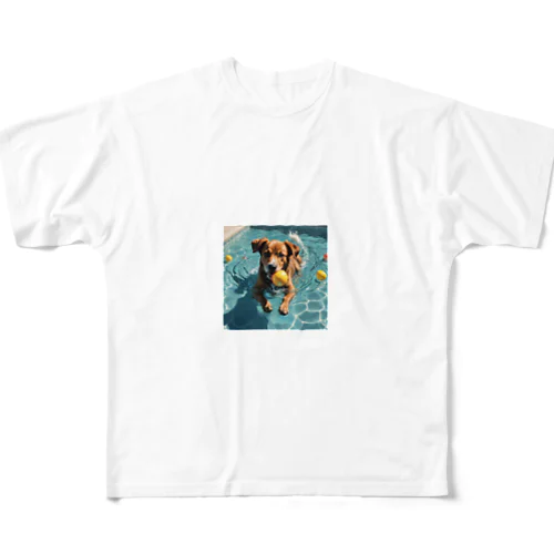 泳いでる犬 フルグラフィックTシャツ