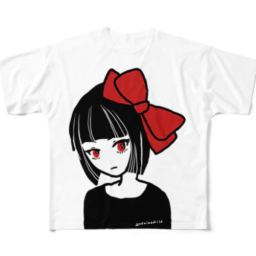 黒髪に赤リボン フルグラフィックTシャツ