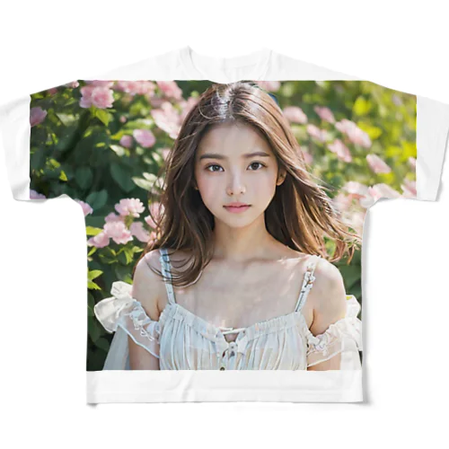 花と美女 フルグラフィックTシャツ