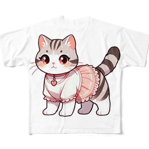 ドレッシーなネコ All-Over Print T-Shirt