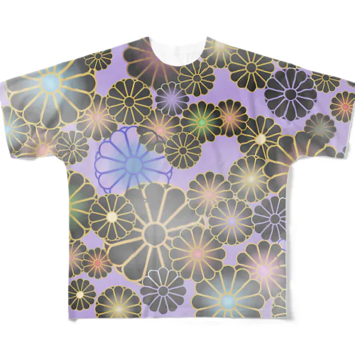 和柄-WAGARA-菊（むらさき） フルグラフィックTシャツ