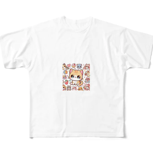 にゃんこたちのスイートワールド フルグラフィックTシャツ