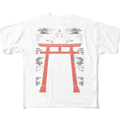 狐の手毬唄 狛狐 All-Over Print T-Shirt