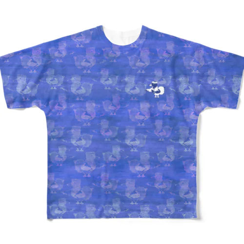 かもフラ柄ネイビー All-Over Print T-Shirt