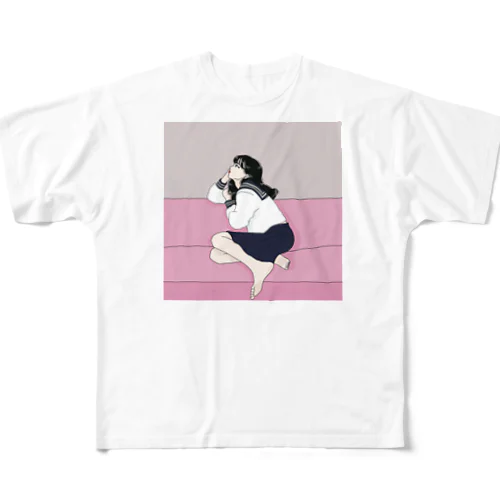 制服のイケてる彼女 All-Over Print T-Shirt