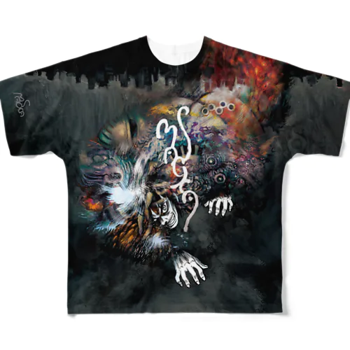 モンにゃんフルグラTシャツ「新井英樹 VS 平田澱」BLACK All-Over Print T-Shirt