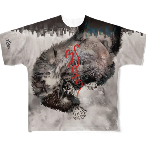 モンにゃんフルグラTシャツ「新井英樹 VS 平田澱」White All-Over Print T-Shirt