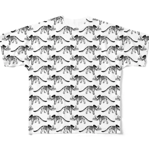 トリケラトプス骨格総柄(白) All-Over Print T-Shirt