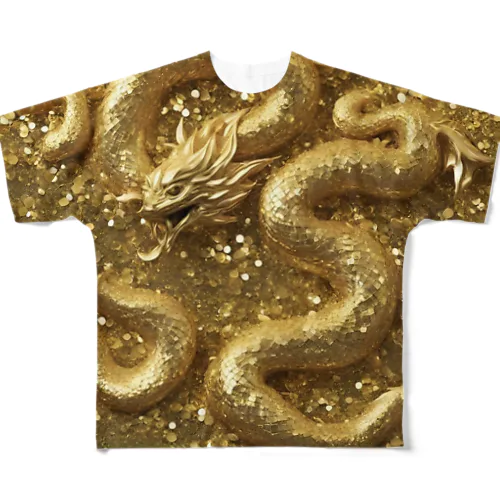 煌めくゴールドドラゴン All-Over Print T-Shirt
