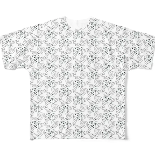 猫パンチ白猫(黒線) All-Over Print T-Shirt