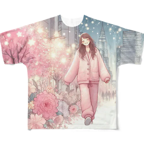 夜のパジャマ散歩～にこにこ都会散歩バージョン All-Over Print T-Shirt