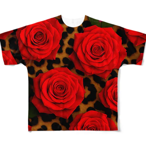 赤い薔薇🌹✨️華麗なるヒョウ柄 All-Over Print T-Shirt