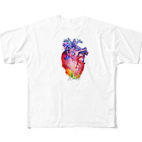 心臓 HEART 背骨 Ｖｅｒ． All-Over Print T-Shirt