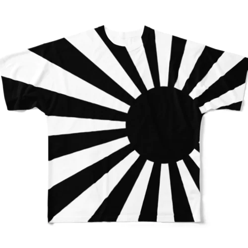 【戦国時代風】旭日旗　黒 All-Over Print T-Shirt