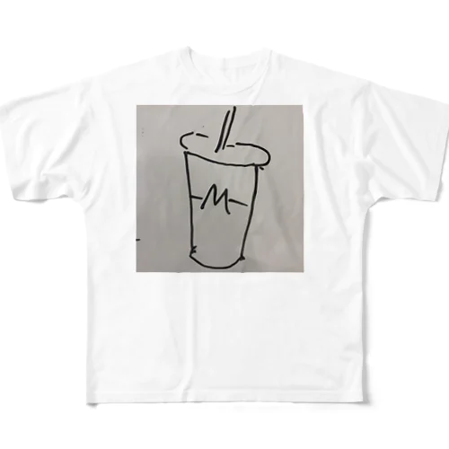 ハンバーガーショップのシェイクロゴ フルグラフィックTシャツ
