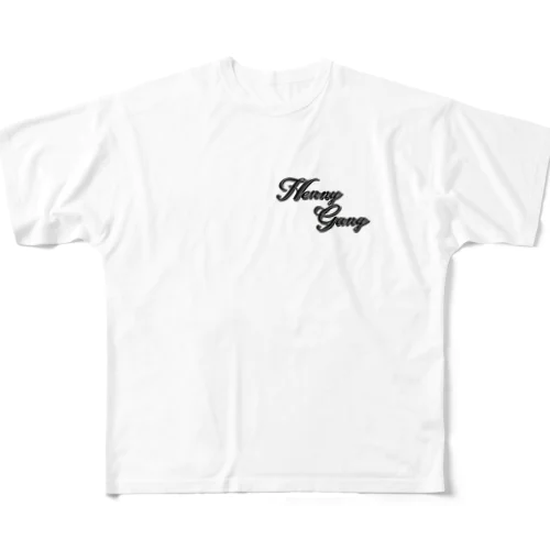 hennygang ロゴ フルグラフィックTシャツ