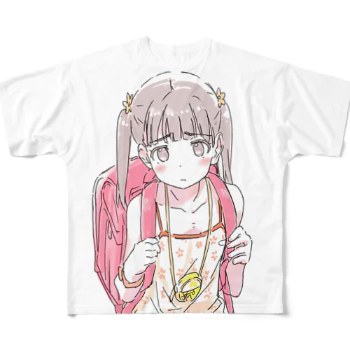 ランドセルしょって靴下ヒザにのせてる子 フルグラフィックTシャツ