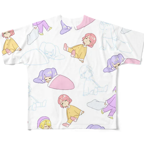 おねんね/総柄 All-Over Print T-Shirt